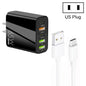65W Dual PD Type-C + 3 x USB Multi Port Charger with 3A USB to Type-C Data Cable, US Plug, US Plug + USB to Type-C Cable