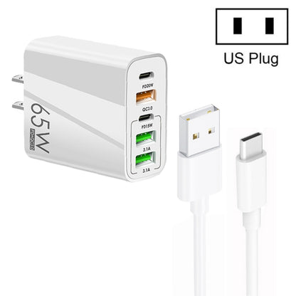 65W Dual PD Type-C + 3 x USB Multi Port Charger with 3A USB to Type-C Data Cable, US Plug, US Plug + USB to Type-C Cable