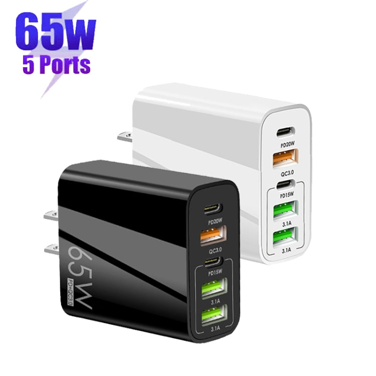 65W Dual PD Type-C + 3 x USB Multi Port Charger with 3A USB to Type-C Data Cable, US Plug, US Plug + USB to Type-C Cable