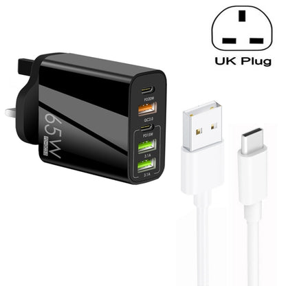 65W Dual PD Type-C + 3 x USB Multi Port Charger with 3A USB to Type-C Data Cable, UK Plug, UK Plug + USB to Type-C Cable