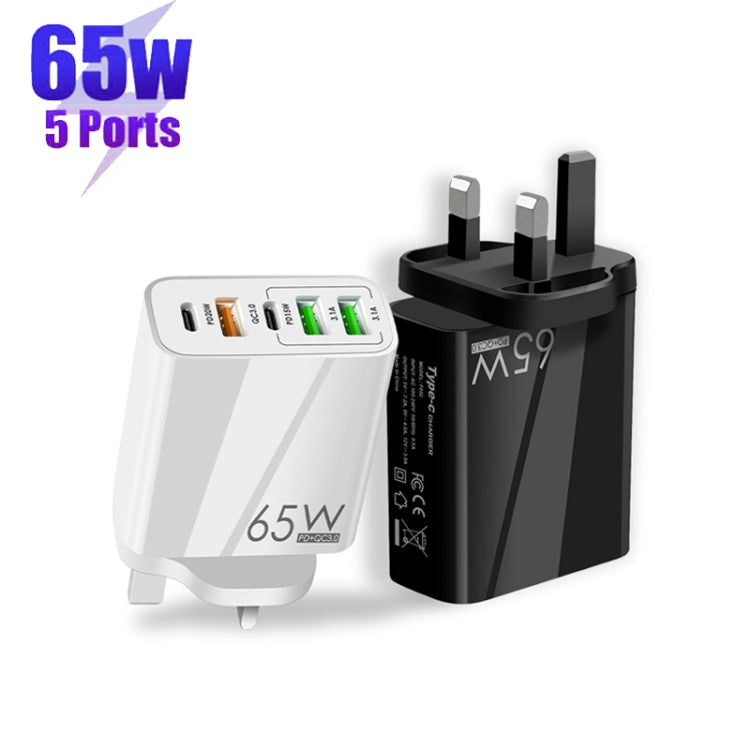 65W Dual PD Type-C + 3 x USB Multi Port Charger with 3A USB to Type-C Data Cable, UK Plug, UK Plug + USB to Type-C Cable