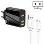 65W Dual PD Type-C + 3 x USB Multi Port Charger with 3A USB to Micro USB Data Cable, EU Plug, EU Plug + USB to Micro USB Cable
