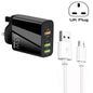 65W Dual PD Type-C + 3 x USB Multi Port Charger with 3A USB to Micro USB Data Cable, UK Plug, UK Plug + USB to Micro USB Cable