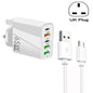 65W Dual PD Type-C + 3 x USB Multi Port Charger with 3A USB to Micro USB Data Cable, UK Plug, UK Plug + USB to Micro USB Cable