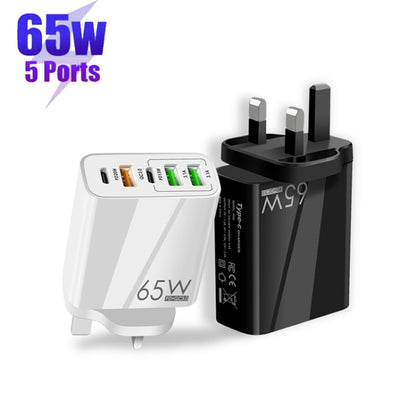 65W Dual PD Type-C + 3 x USB Multi Port Charger with 3A USB to Micro USB Data Cable, UK Plug, UK Plug + USB to Micro USB Cable