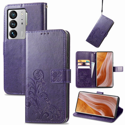 Four-leaf Clasp Embossed Buckle Leather Phone Case