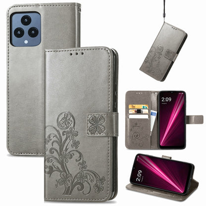 Four-leaf Clasp Embossed Buckle Leather Phone Case