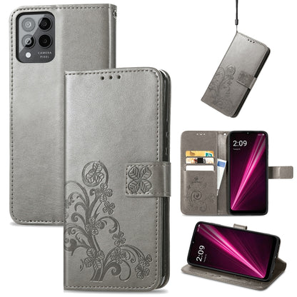 Four-leaf Clasp Embossed Buckle Leather Phone Case