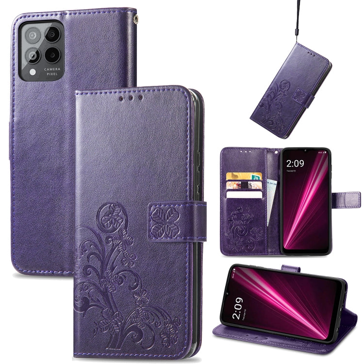 Four-leaf Clasp Embossed Buckle Leather Phone Case