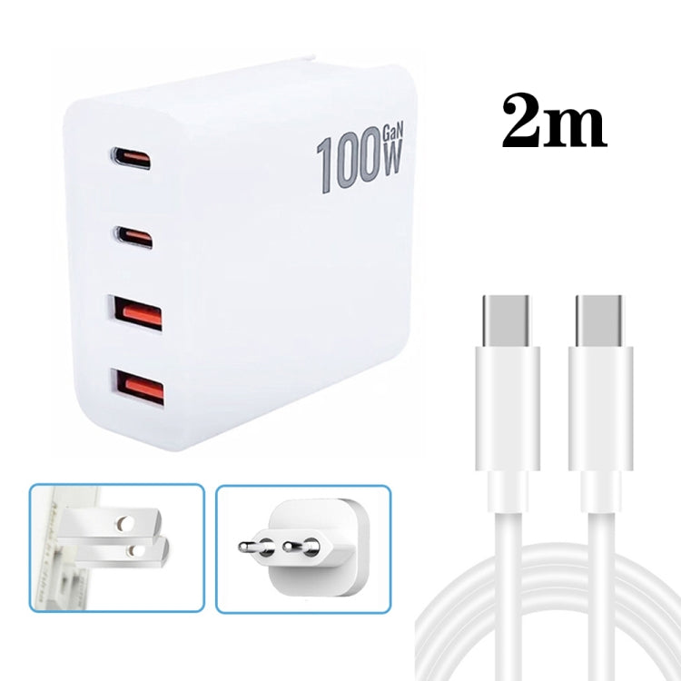 GaN 100W Dual USB + Dual USB-C/Type-C Multi Port Charger with 2m Type-C to Type-C Data Cable Set