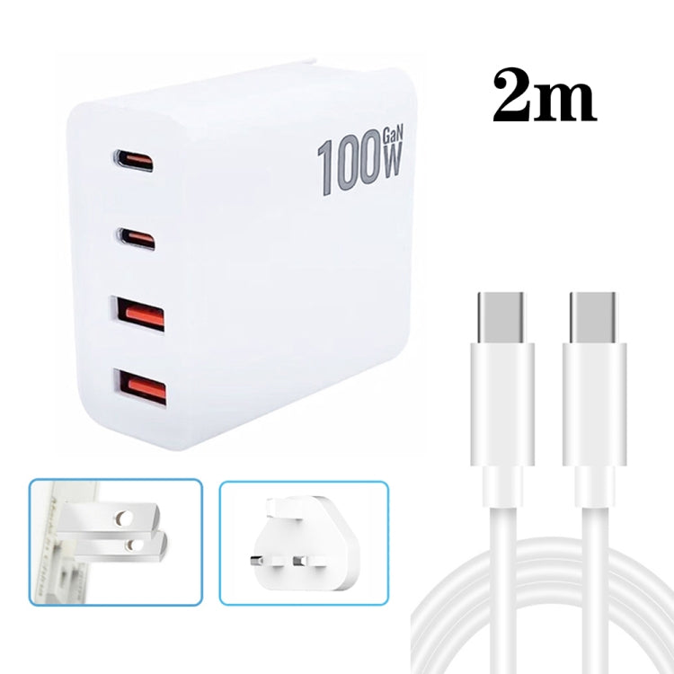 GaN 100W Dual USB + Dual USB-C/Type-C Multi Port Charger with 2m Type-C to Type-C Data Cable Set