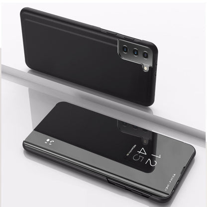 Plated Mirror Leather Phone Case with Holder, For Samsung Galaxy S23 5G, For Samsung Galaxy S23+ 5G, For Samsung Galaxy S23 Ultra 5G