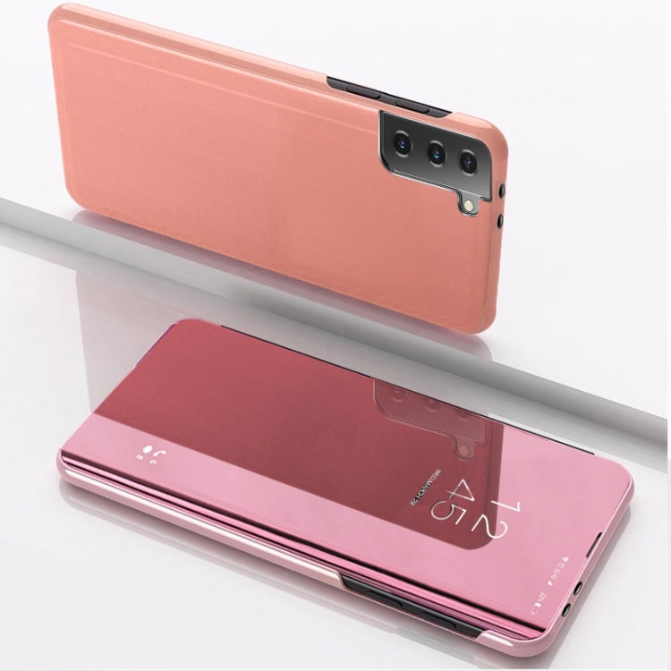Plated Mirror Leather Phone Case with Holder, For Samsung Galaxy S23 5G, For Samsung Galaxy S23+ 5G, For Samsung Galaxy S23 Ultra 5G