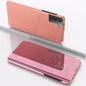 Plated Mirror Leather Phone Case with Holder, For Samsung Galaxy S23 5G, For Samsung Galaxy S23+ 5G, For Samsung Galaxy S23 Ultra 5G