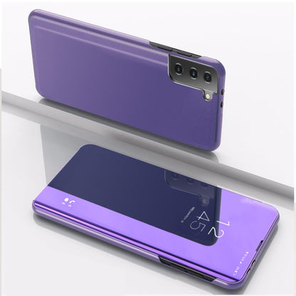 Plated Mirror Leather Phone Case with Holder, For Samsung Galaxy S23 5G, For Samsung Galaxy S23+ 5G, For Samsung Galaxy S23 Ultra 5G
