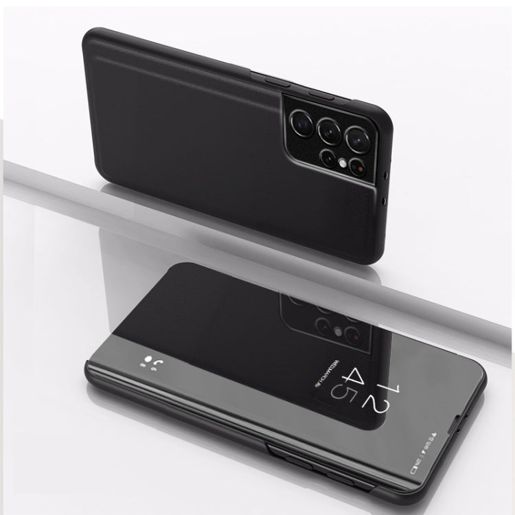 Plated Mirror Leather Phone Case with Holder, For Samsung Galaxy S23 5G, For Samsung Galaxy S23+ 5G, For Samsung Galaxy S23 Ultra 5G