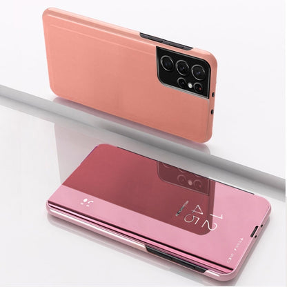 Plated Mirror Leather Phone Case with Holder, For Samsung Galaxy S23 5G, For Samsung Galaxy S23+ 5G, For Samsung Galaxy S23 Ultra 5G