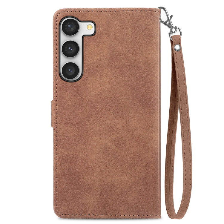 Embossed Flower Zipper Leather Phone Case, For Samsung Galaxy S23 5G, For Samsung Galaxy S23 Plus 5G, For Samsung Galaxy S23 Ultra 5G