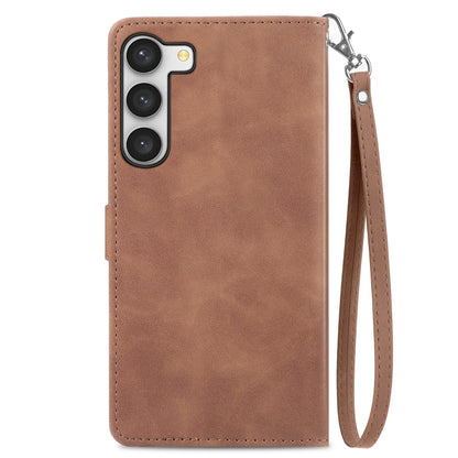 Embossed Flower Zipper Leather Phone Case, For Samsung Galaxy S23 5G, For Samsung Galaxy S23 Plus 5G, For Samsung Galaxy S23 Ultra 5G