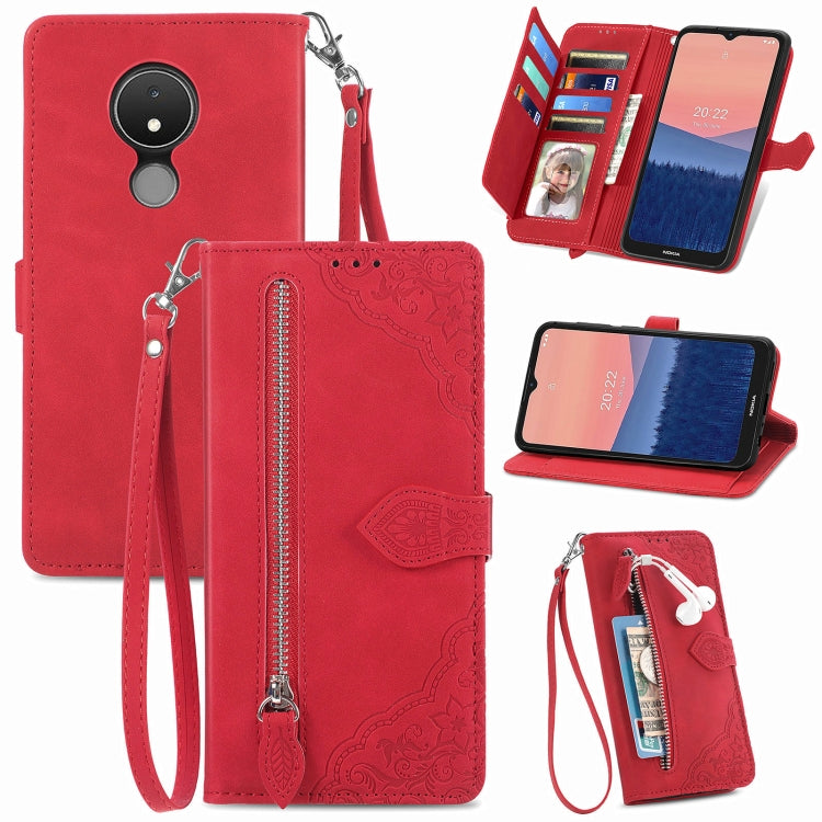 Embossed Flower Zipper Leather Phone Case