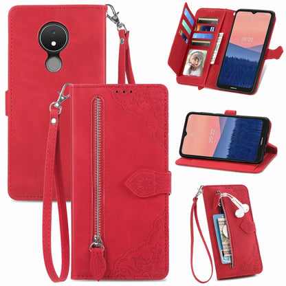Embossed Flower Zipper Leather Phone Case, For Samsung Galaxy S23 5G, For Samsung Galaxy S23 Plus 5G, For Samsung Galaxy S23 Ultra 5G, For Nokia C21