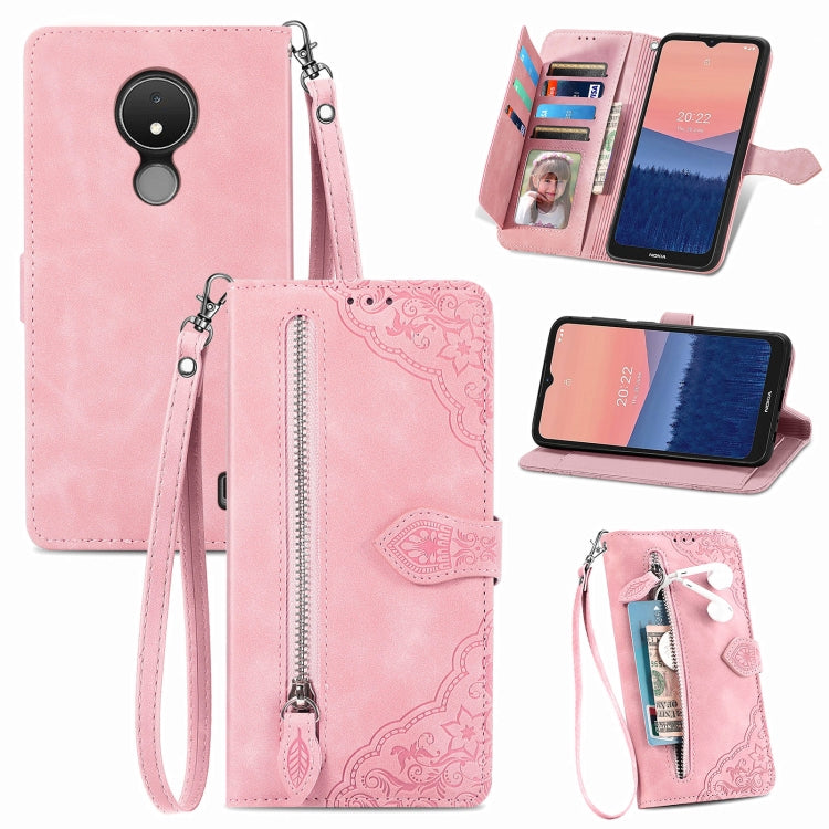 Embossed Flower Zipper Leather Phone Case