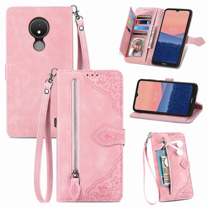 Embossed Flower Zipper Leather Phone Case, For Samsung Galaxy S23 5G, For Samsung Galaxy S23 Plus 5G, For Samsung Galaxy S23 Ultra 5G, For Nokia C21