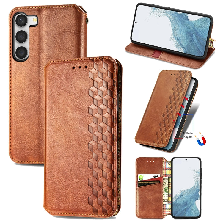 Cubic Grid Pressed Magnetic Leather Phone Case, For Samsung Galaxy S23 5G, For Samsung Galaxy S23+ 5G, For Samsung Galaxy S23 Ultra 5G