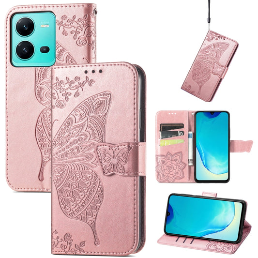 Butterfly Love Flower Embossed Leather Phone Case, For vivo V25