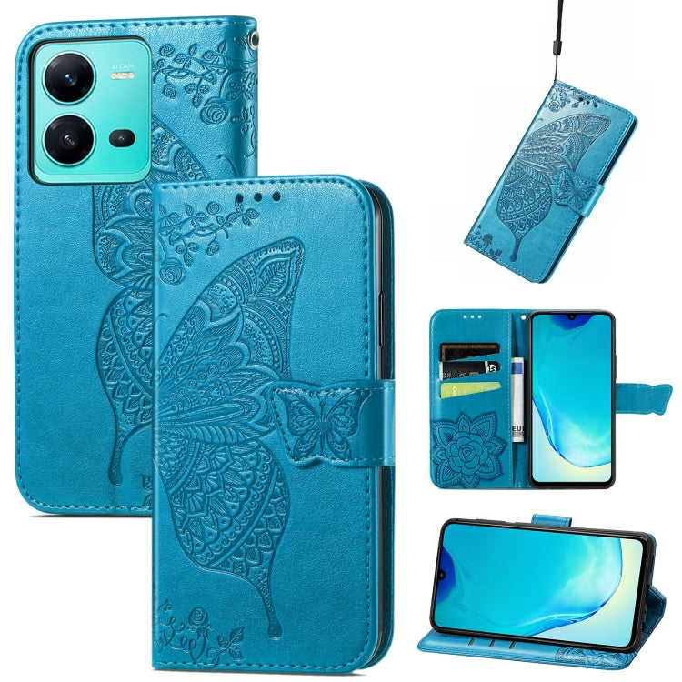Butterfly Love Flower Embossed Leather Phone Case, For vivo V25