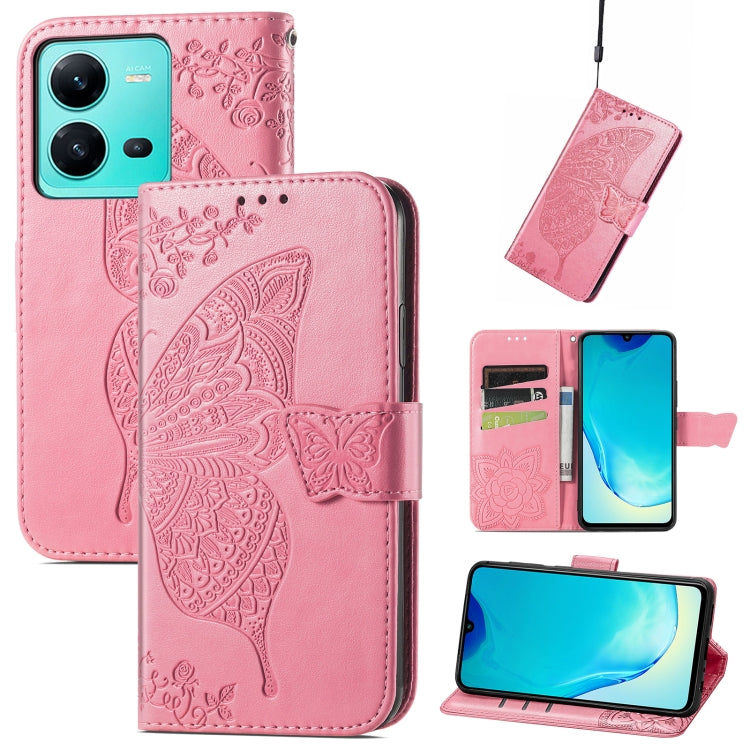 Butterfly Love Flower Embossed Leather Phone Case, For vivo V25