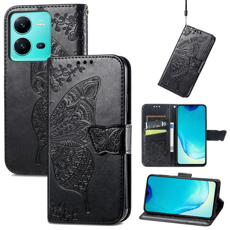 Butterfly Love Flower Embossed Leather Phone Case, For vivo V25