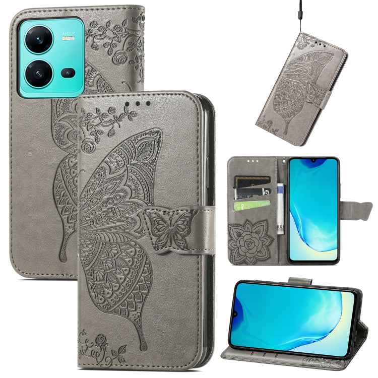 Butterfly Love Flower Embossed Leather Phone Case, For vivo V25