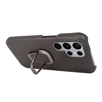 For Samsung Galaxy S22 Ultra 5G Ring Holder Litchi Texture Genuine Leather Phone Case, For Samsung Galaxy S22 Ultra 5G