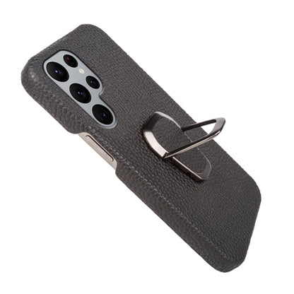 For Samsung Galaxy S22 Ultra 5G Ring Holder Litchi Texture Genuine Leather Phone Case, For Samsung Galaxy S22 Ultra 5G