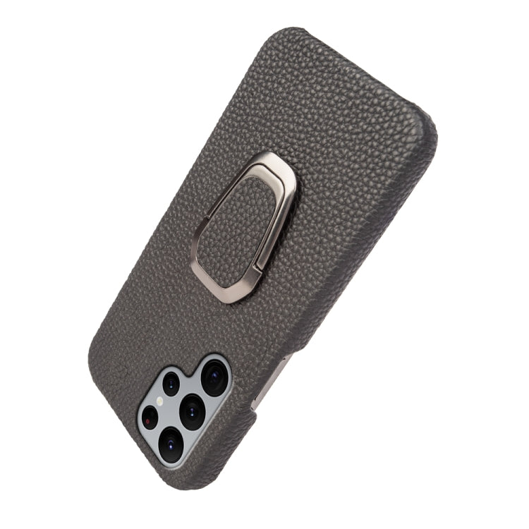 For Samsung Galaxy S22 Ultra 5G Ring Holder Litchi Texture Genuine Leather Phone Case, For Samsung Galaxy S22 Ultra 5G