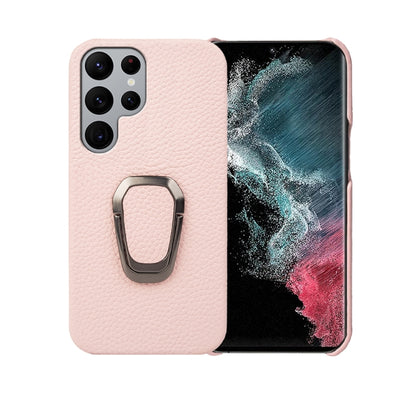 For Samsung Galaxy S22 Ultra 5G Ring Holder Litchi Texture Genuine Leather Phone Case, For Samsung Galaxy S22 Ultra 5G