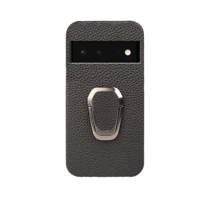 For Google Pixel 6 Ring Holder Litchi Texture Genuine Leather Phone Case, For Google Pixel 6