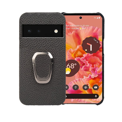 For Google Pixel 6 Ring Holder Litchi Texture Genuine Leather Phone Case, For Google Pixel 6