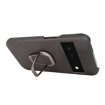 For Google Pixel 6 Ring Holder Litchi Texture Genuine Leather Phone Case, For Google Pixel 6