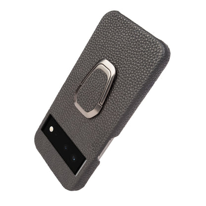 For Google Pixel 6 Ring Holder Litchi Texture Genuine Leather Phone Case, For Google Pixel 6