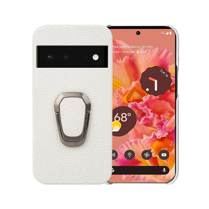 For Google Pixel 6 Ring Holder Litchi Texture Genuine Leather Phone Case