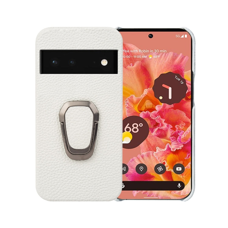 For Google Pixel 6 Ring Holder Litchi Texture Genuine Leather Phone Case, For Google Pixel 6