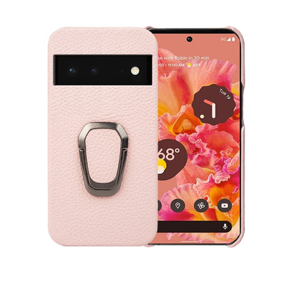 For Google Pixel 6 Ring Holder Litchi Texture Genuine Leather Phone Case, For Google Pixel 6
