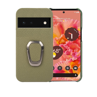 For Google Pixel 6 Ring Holder Litchi Texture Genuine Leather Phone Case, For Google Pixel 6