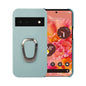 For Google Pixel 6 Ring Holder Litchi Texture Genuine Leather Phone Case, For Google Pixel 6
