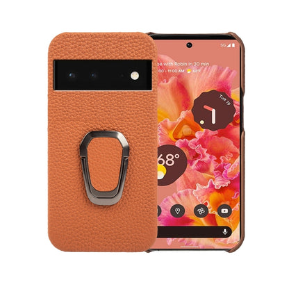 For Google Pixel 6 Ring Holder Litchi Texture Genuine Leather Phone Case, For Google Pixel 6