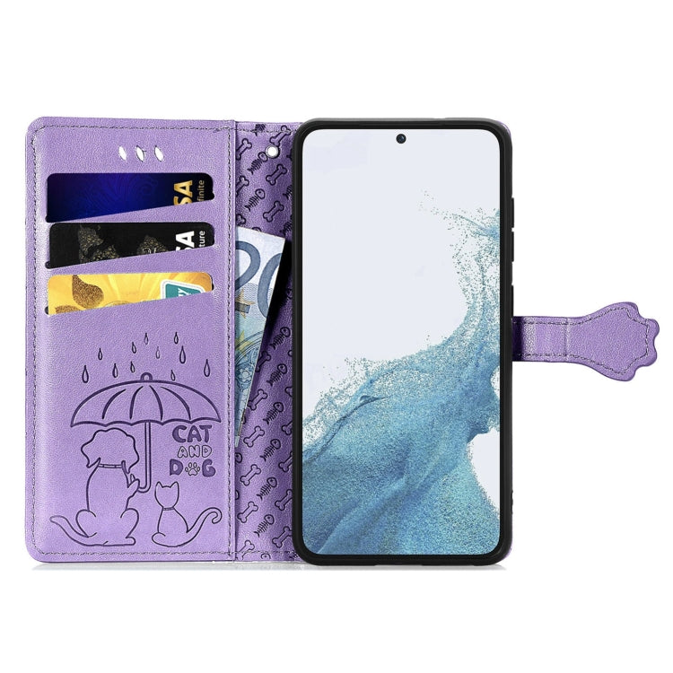 Cute Cat and Dog Embossed Leather Phone Case, For Samsung Galaxy S23 5G, For Samsung Galaxy S23+ 5G, For Samsung Galaxy S23 Ultra 5G