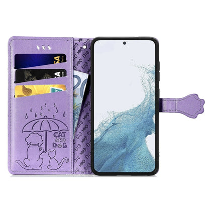 Cute Cat and Dog Embossed Leather Phone Case, For Samsung Galaxy S23 5G, For Samsung Galaxy S23+ 5G, For Samsung Galaxy S23 Ultra 5G