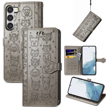 Cute Cat and Dog Embossed Leather Phone Case, For Samsung Galaxy S23 5G, For Samsung Galaxy S23+ 5G, For Samsung Galaxy S23 Ultra 5G
